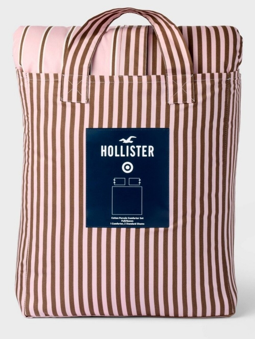 Hollister Full/Queen Reversible Percale Comforter Set Pink/Brown Stripe